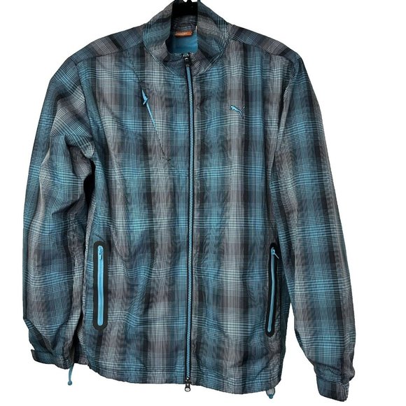 Puma Other - Puma Men's Plaid Wind Cell Breaker Jacket Dual Zip Multi Pocket Size M Blue Gray